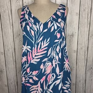 Lilly Pulitzer Blue Pink Tropical V-Neck Reversible Tank Top M
